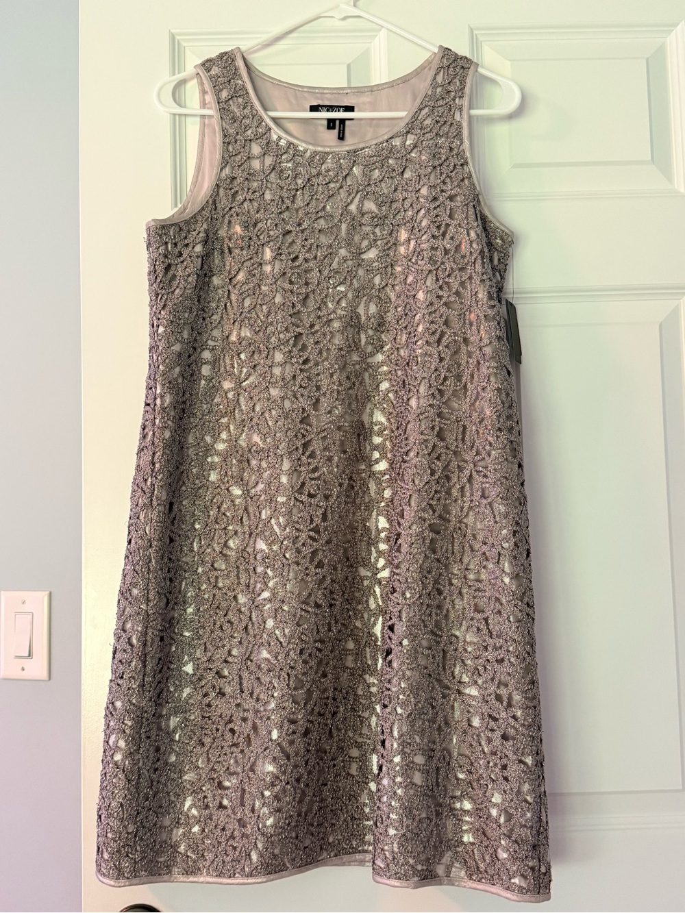 Eyelet Lace A-Line Dress in Light Silver